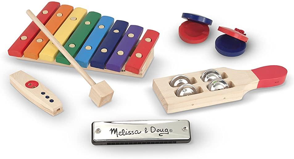 Melissa & Doug Beginner Band Set: Crafted for Years of Play! 7 Piece Set: Ages 3+ [With Kazoo, Xylophone, Jingle Stick, Castanets and Harmonica]