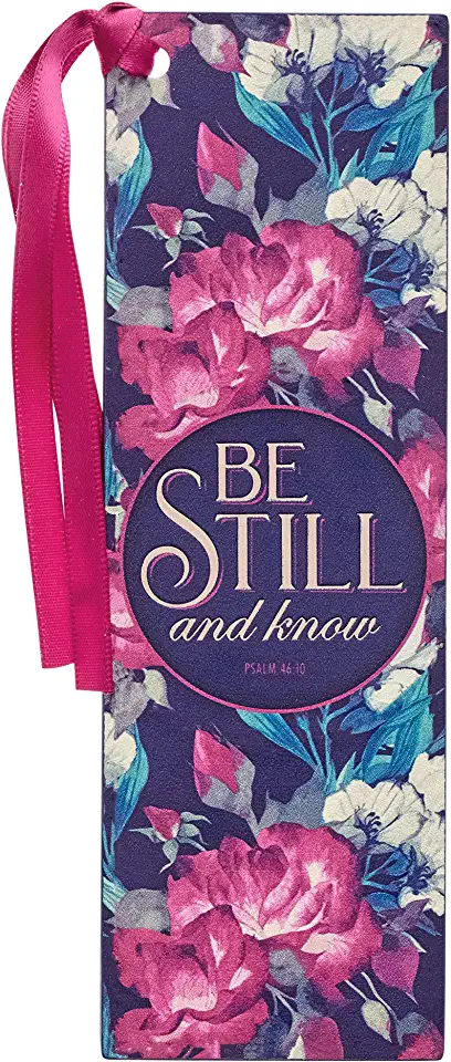 Blue Faux Leather Bookmark Be Still Psalm 46:10 Bible Verse Vintage Floral Inspirational Bookmark for Women W/Ribbon