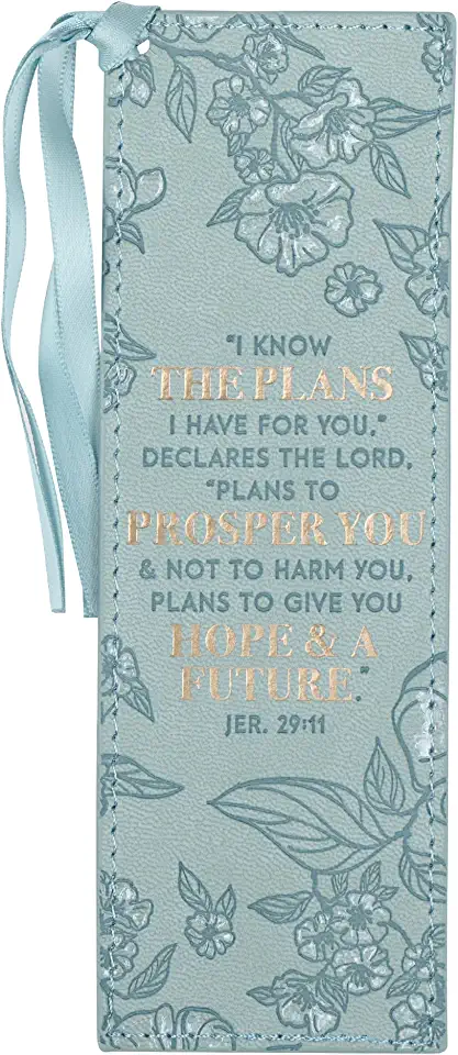 Light Blue Faux Leather Bookmark Hope and a Future Jeremiah 29:11 Bible Verse Inspirational Bookmark for Women W/Ribbon