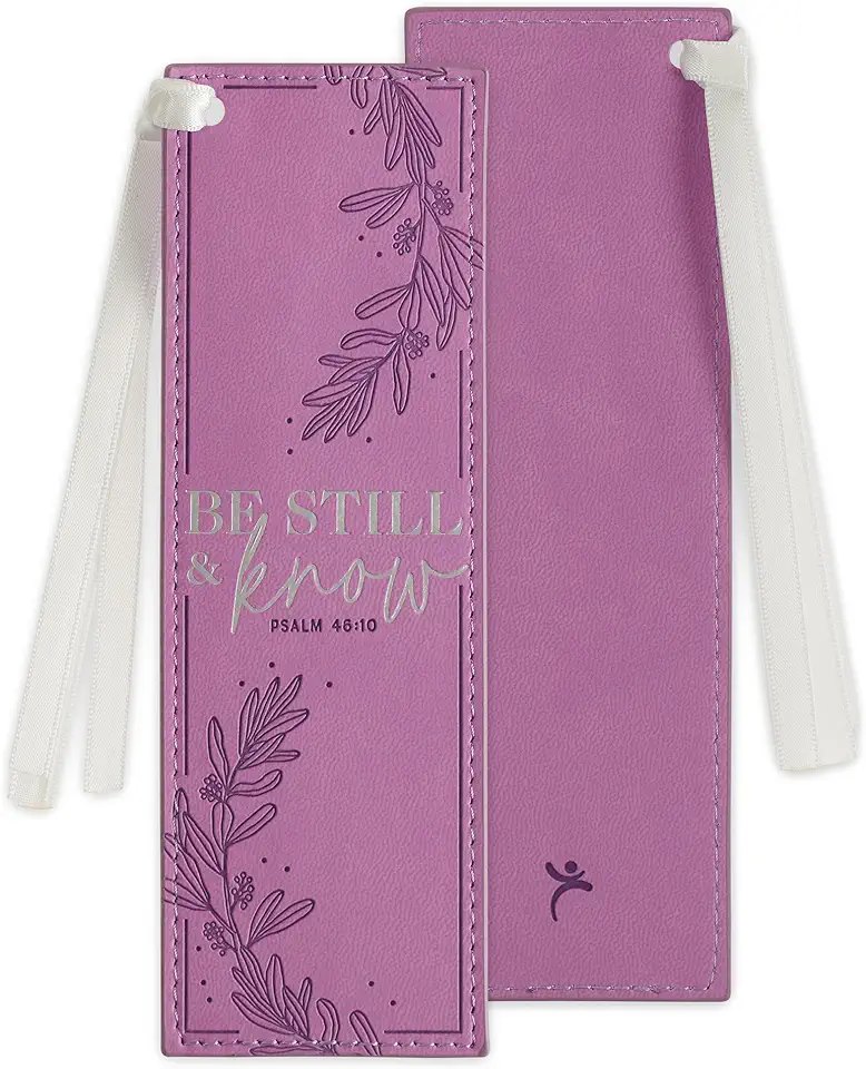 Christian Art Gifts Purple Faux Leather Purple Floral Bookmark for Women: Be Still and Know - Psalm 46:10 Inspirational Bible Verse, Heat-Debossed & S