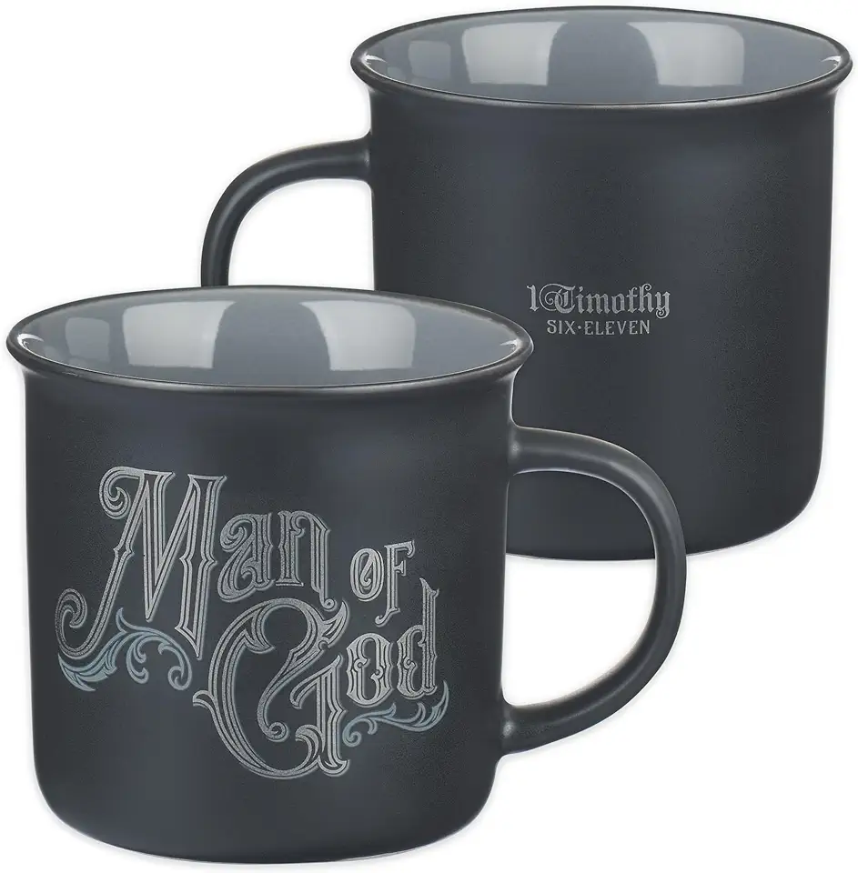 Christian Art Gifts Ceramic Novelty Scripture Coffee & Tea Mug for Men: Man of God - 1 Timothy 6:11 Inspirational Bible Verse, Black & Gray, 13 Oz.