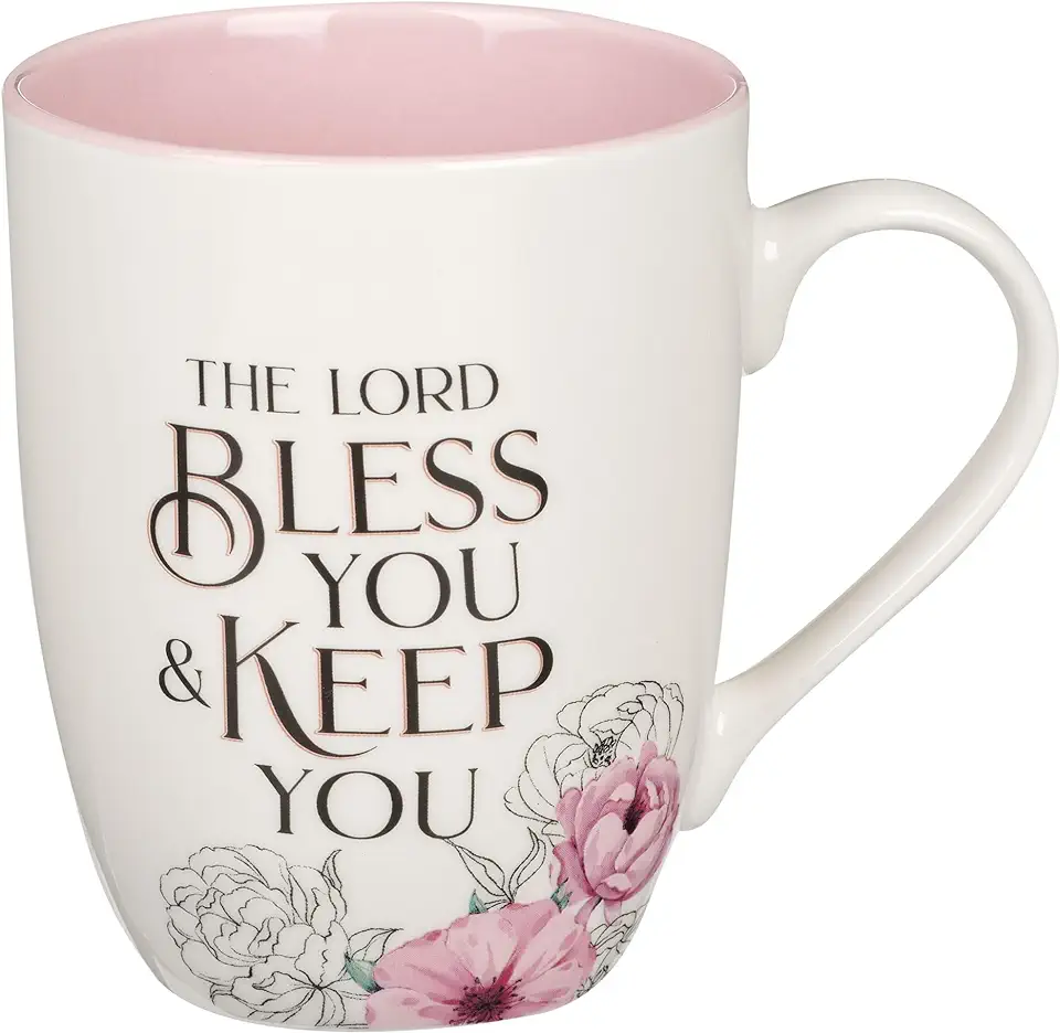 Christian Art Gifts Ceramic Coffee and Tea Mug for Women: May the Lord Bless You and Keep You - Numbers 6:24 Inspirational Bible Verse, Floral, Pink,
