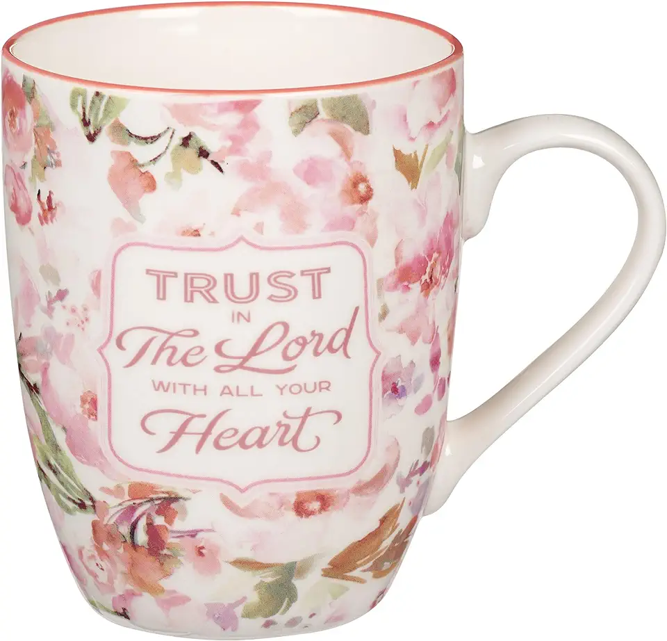 Christian Art Gifts Ceramic Coffee and Tea Mug for Women: Trust in the Lord - Proverbs 3:5-6 Inspirational Bible Verse, Floral, Coral Pink, 12 Oz.