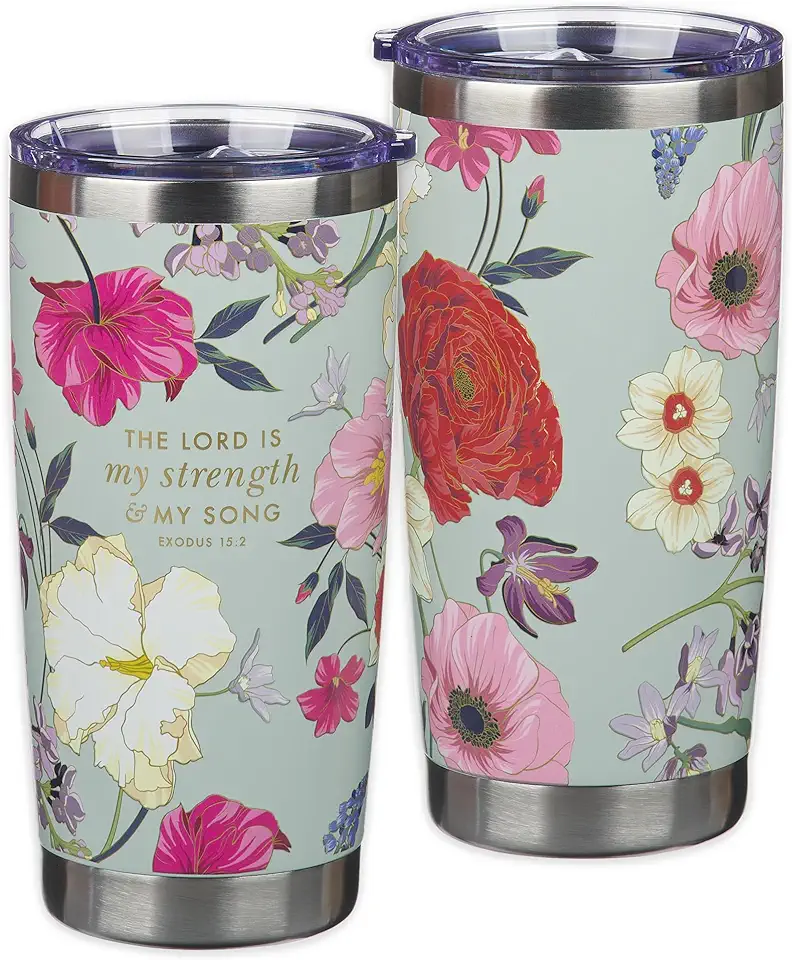 Christian Art Gifts Large Stainless Steel Travel Mug for Women: Lord Is My Strength Bible Verse, Double Wall Vacuum Insulated, Hot/Cold Tumbler, Teal/