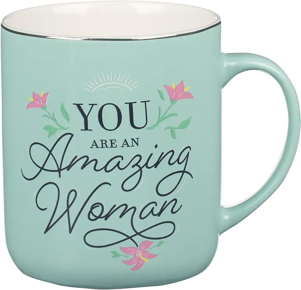 With Love Inspirational Coffee Mug for Women, You Are an Amazing Woman Teal/White Ceramic, 14 Oz.