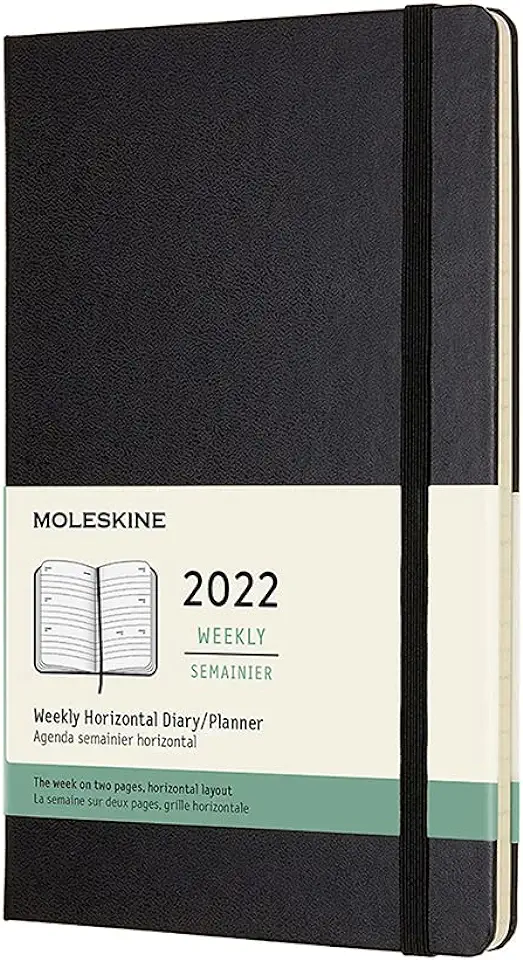 Moleskine 2022 Weekly Horizontal Planner, 12m, Large, Black, Hard Cover (5 X 8.25)