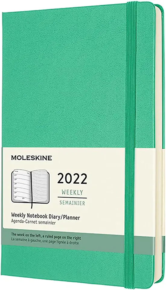 Moleskine 2022 Weekly Planner, 12m, Large, Ice Green, Hard Cover (5 X 8.25)
