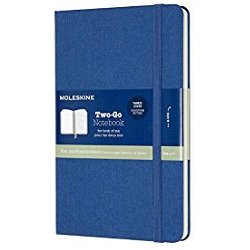 Moleskine Two-Go Notebook, Medium, Ruled-Plain, Lapis Blue Hard Cover (4.5 X 7)