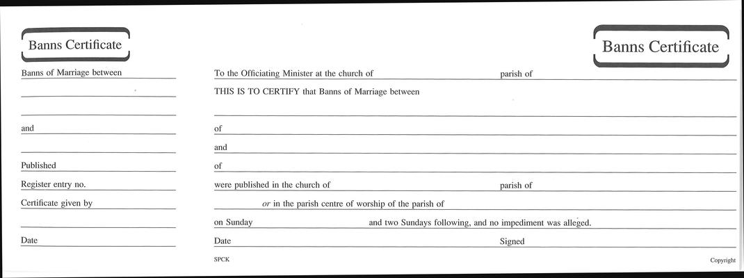 Banns of Marriage Certificate Book Mb6