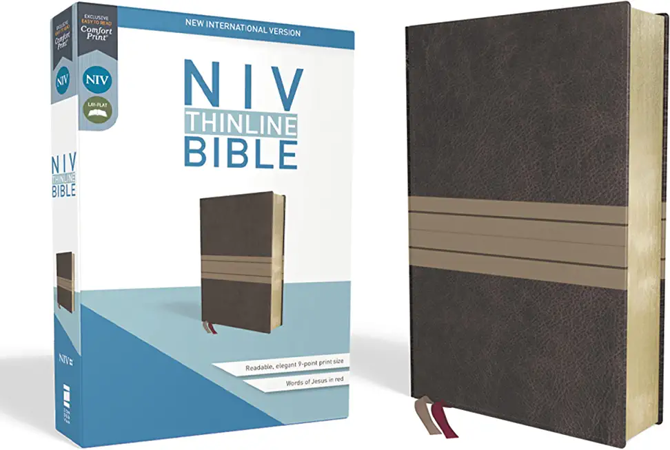 NIV, Thinline Bible, Imitation Leather, Brown, Red Letter Edition