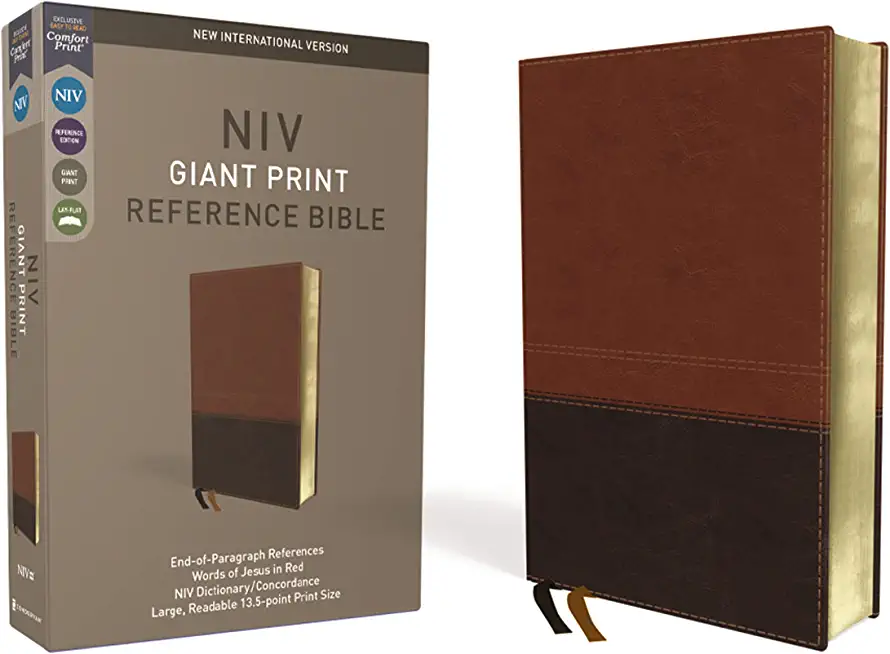 NIV, Reference Bible, Giant Print, Imitation Leather, Brown, Red Letter Edition, Comfort Print