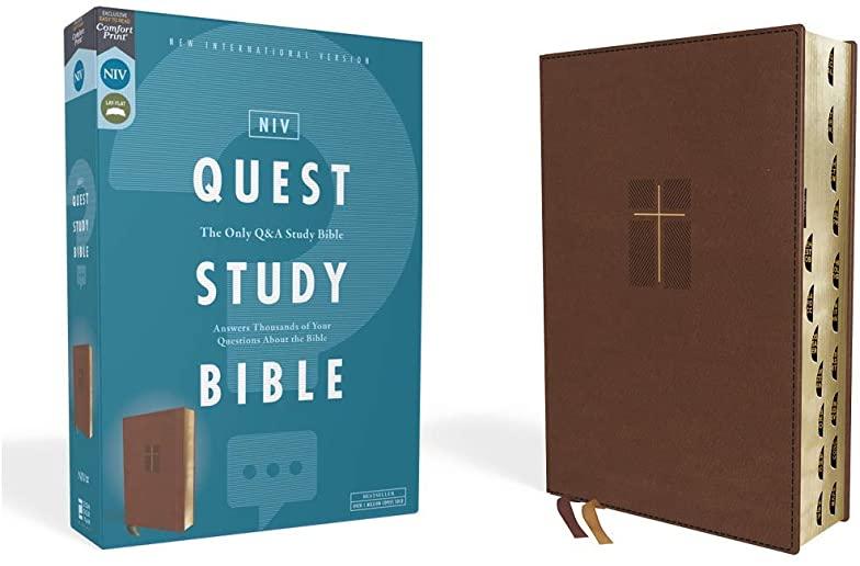 Niv, Quest Study Bible, Leathersoft, Brown, Indexed, Comfort Print: The Only Q and A Study Bible
