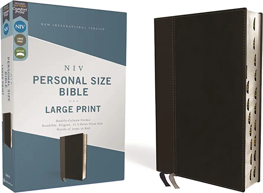 Niv, Personal Size Bible, Large Print, Leathersoft, Black, Red Letter, Thumb Indexed, Comfort Print