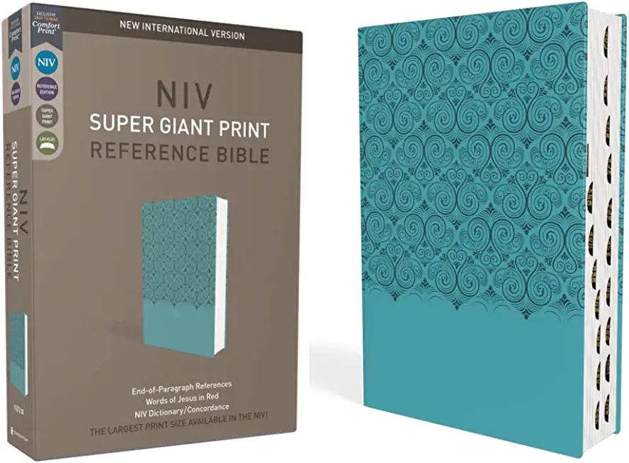 Niv, Super Giant Print Reference Bible, Leathersoft, Teal, Red Letter, Thumb Indexed, Comfort Print