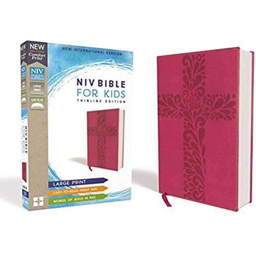 Niv, Bible for Kids, Large Print, Leathersoft, Pink, Red Letter Edition, Comfort Print: Thinline Edition
