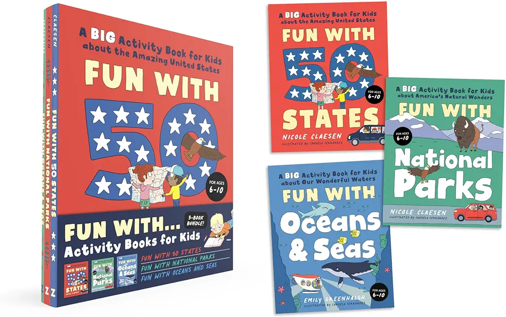 Fun Activity Books for Kids Box Set: 3 Activity Books to Learn about 50 Us States, National Parks, and Oceans and Seas (Perfect Gift for Kids Ages 6-1