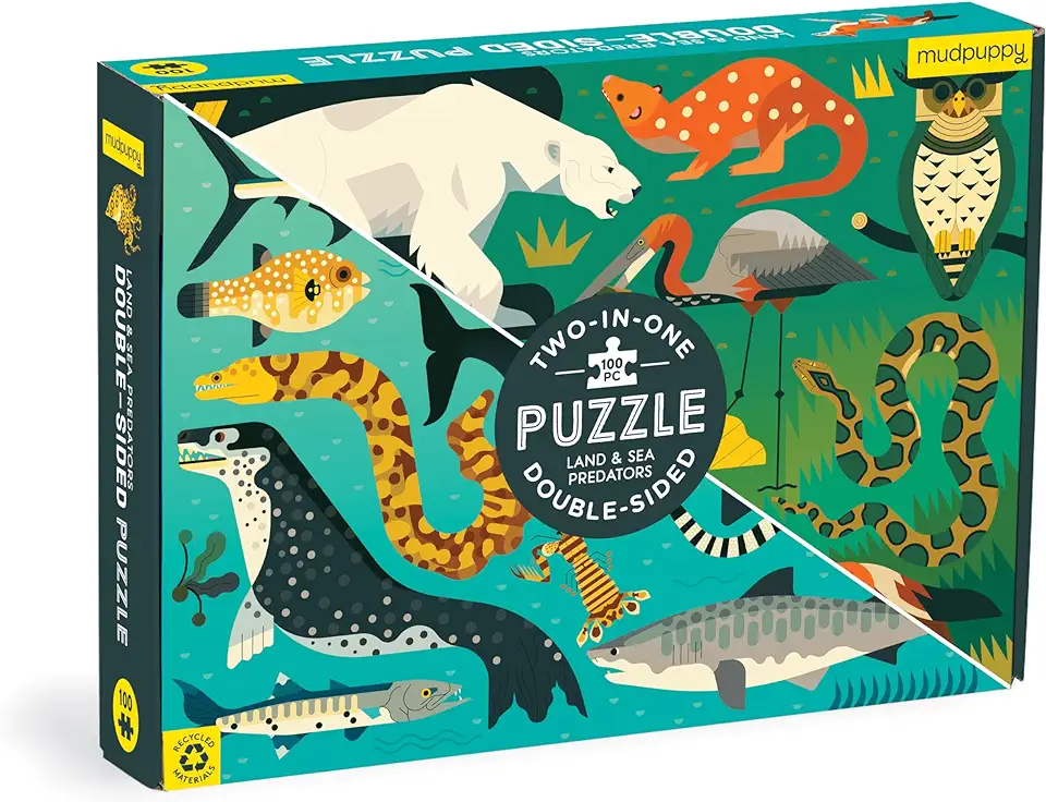 Land & Sea Predators 100 Piece Double-Sided Puzzle