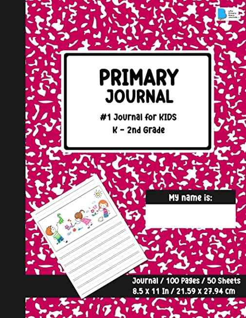 Primary Story Journal: Dotted Midline and Picture Space - Red Marble Design- Grades K-2 School Exercise Book - Draw and Write 100 Story Pages