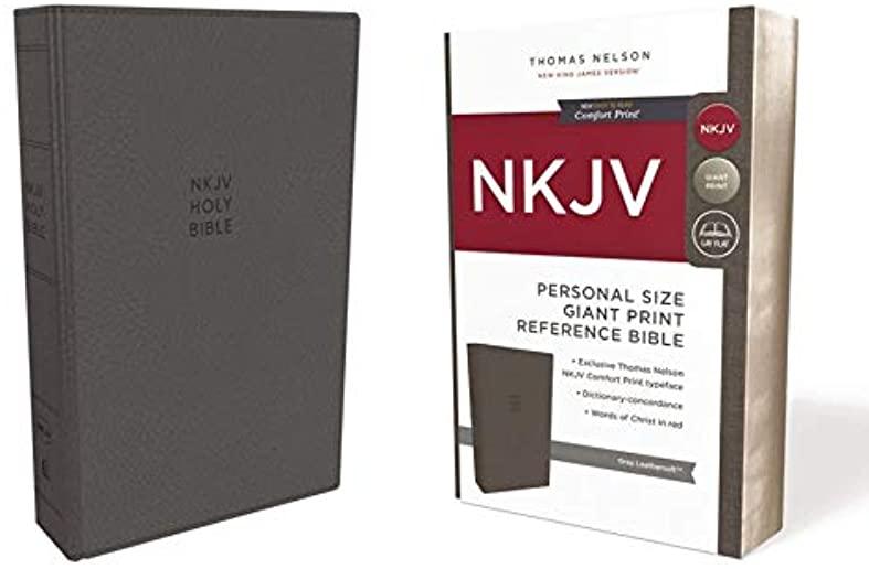 NKJV, Reference Bible, Personal Size Giant Print, Imitation Leather, Gray, Red Letter Edition, Comfort Print
