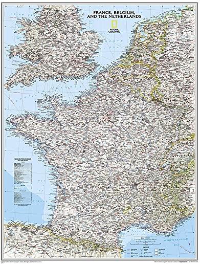 National Geographic: France, Belgium, and the Netherlands Classic Wall Map - Laminated (23.5 X 30.25 Inches)