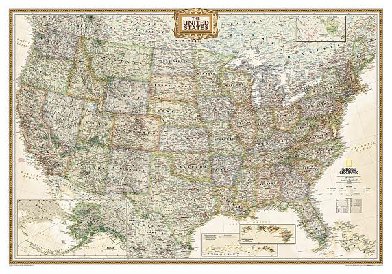 National Geographic: United States Executive Wall Map (43.5 X 30.5 Inches)