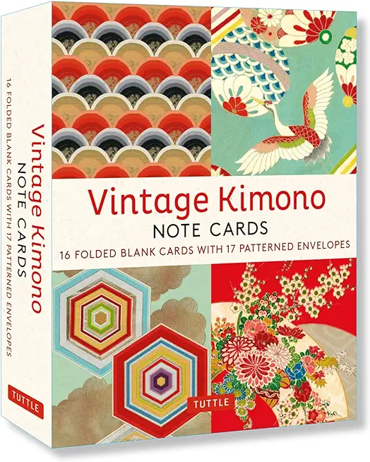 Vintage Kimono, 16 Note Cards: 8 Illustrations from 1900's Vintage Japanese Kimono Fabrics (Blank Cards with Envelopes in a Keepsake Box)