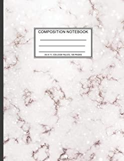 Composition Notebook: 8.5 x 11, College Ruled, 100 pages Ivory White and Rose Gold Marble Blue Rose Office School Classic Design White Paper