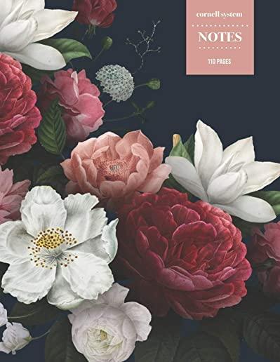 Cornell System Notes 110 Pages: Vintage Floral Notebook for Professionals and Students, Teachers and Writers - Pretty Pink Roses and Peonies Blossoms