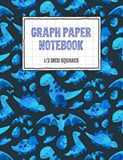 Graph Paper Notebook 1/2 Inch Squares: Dinosaur Themed 0.50 Square Quad Ruled, 120 Pages, 8.5 x 11 Non-perforated Graphing Notebook