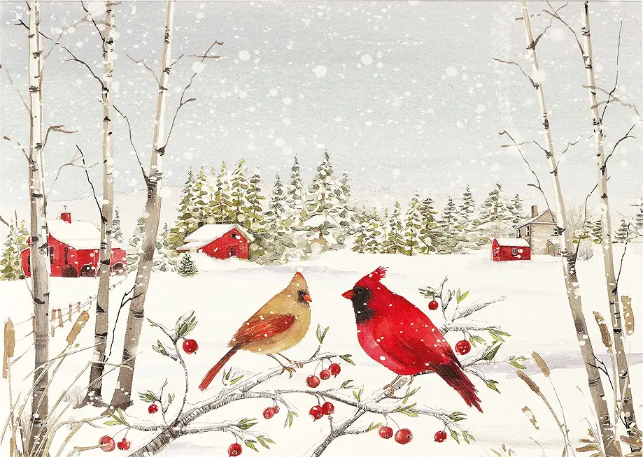 Cardinals in Winter Deluxe Boxed Holiday Cards