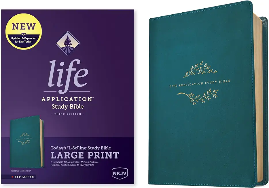 NKJV Life Application Study Bible, Third Edition, Large Print (Leatherlike, Teal Blue, Red Letter)