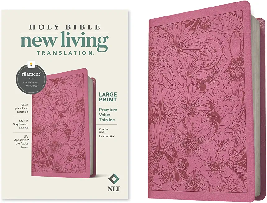 NLT Large Print Premium Value Thinline Bible, Filament Enabled Edition (Leatherlike, Garden Pink)