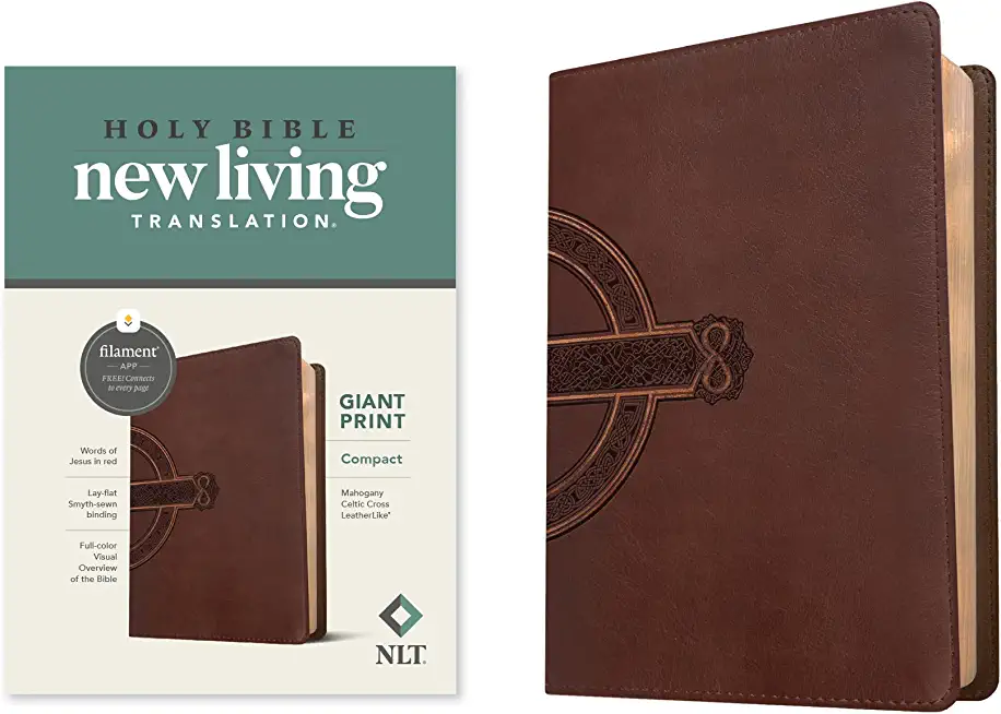 NLT Compact Giant Print Bible, Filament Enabled Edition (Red Letter, Leatherlike, Mahogany Celtic Cross)
