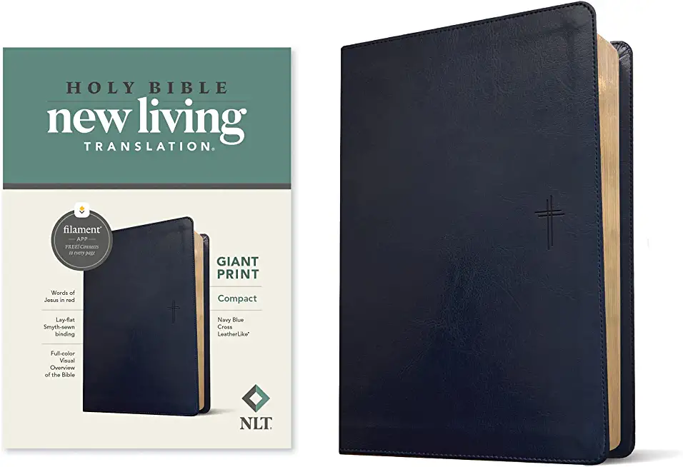 NLT Compact Giant Print Bible, Filament Enabled Edition (Red Letter, Leatherlike, Navy Blue Cross)