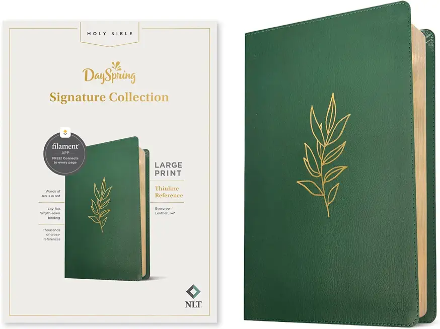NLT Large Print Thinline Reference Bible, Filament-Enabled Edition (Leatherlike, Evergreen, Red Letter): Dayspring Signature Collection