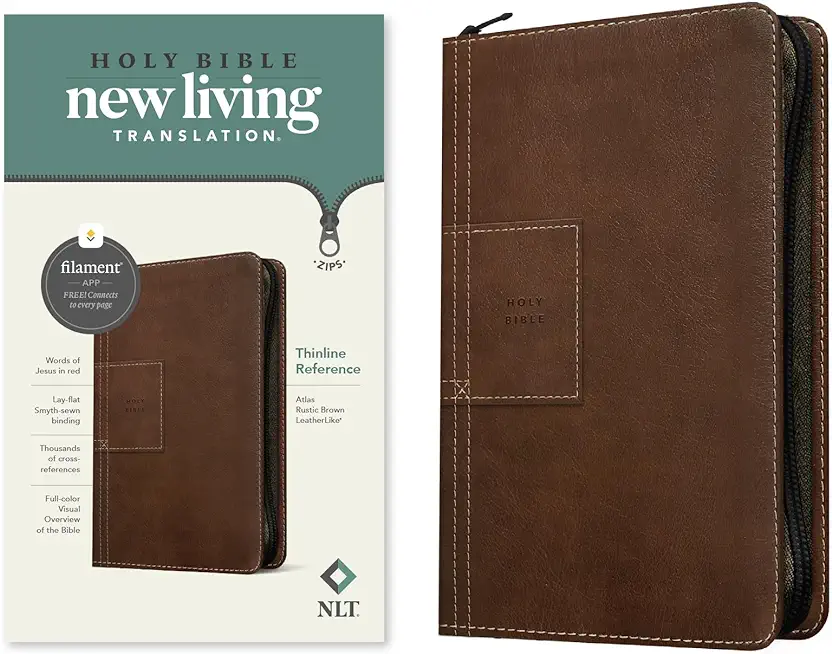 NLT Thinline Reference Zipper Bible, Filament-Enabled Edition (Leatherlike, Atlas Rustic Brown, Red Letter)