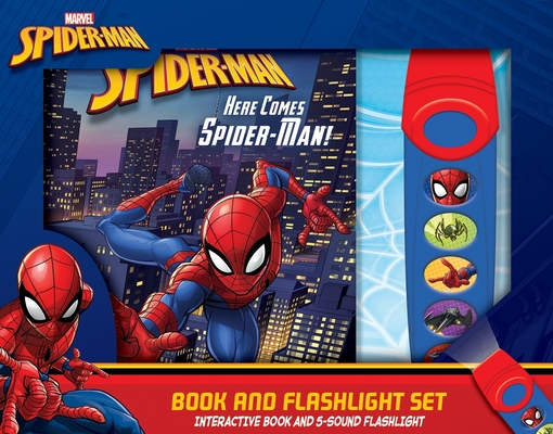 Marvel Spider-Man: Here Comes Spider-Man! Book and 5-Sound Flashlight Set [With Flashlight and Battery]