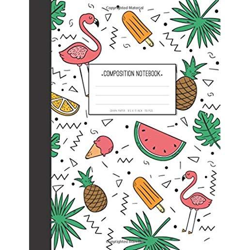 Pink Flamingo with pineapple in summer them - Graph Paper Notebook: Ice Cream and Leaf in cover Composition Notebook,8.15 x 11 Inch,110 page