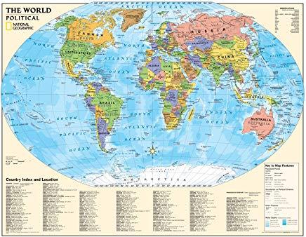 National Geographic: Kids Political World Education: Grades 4-12 Wall Map - Laminated (51 X 40 Inches)