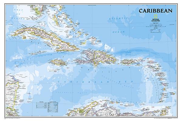 National Geographic: Caribbean Classic Wall Map (Poster Size: 36 X 24 Inches)