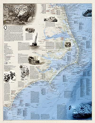 National Geographic: Shipwrecks of the Outer Banks Wall Map - Laminated (28 X 36 Inches)