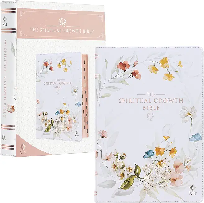 The Spiritual Growth Bible, Study Bible, NLT - New Living Translation Holy Bible, Faux Leather, White Printed Floral