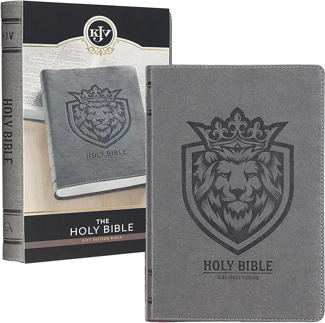 KJV Holy Bible, Gift Edition for Boys King James Version, Faux Leather Flexible Cover, Charcoal Gray Lion Emblem