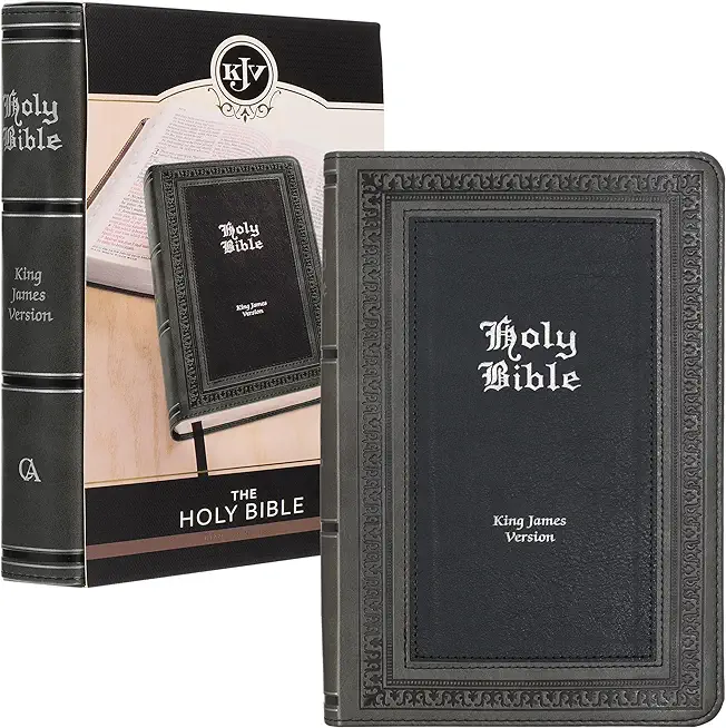KJV Holy Bible, Giant Print Standard Size Faux Leather Red Letter Edition - Thumb Index & Ribbon Marker, King James Version, Gray/Black