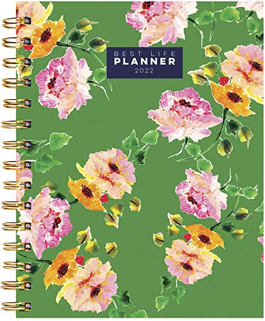 Cal 2022- Floral Green Best Life Daily Weekly Monthly Luxe Planner
