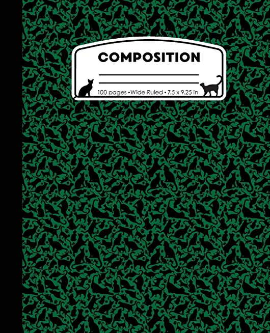 Composition: Cat Pattern Green Marble Composition Notebook Wide Ruled 7.5 x 9.25 in, 100 pages (50 sheets) book for kids, school, s