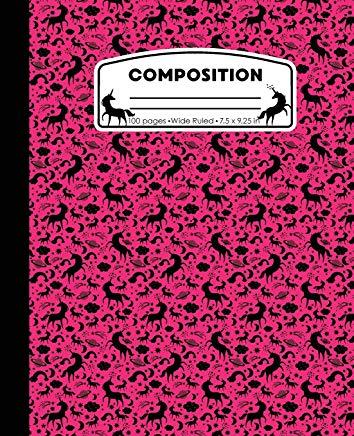 Composition: Unicorn Hot Pink Marble Composition Notebook Wide Ruled 7.5 x 9.25 in, 100 pages book for girls, kids, school, student