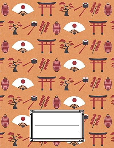 Torii, Fan & Sushi Genkouyoushi Kanji, Hiragana & Katakana Practice Notebook: 100 Alternating College Ruled & Genkouyoushi Paper Pages Japanese Compos