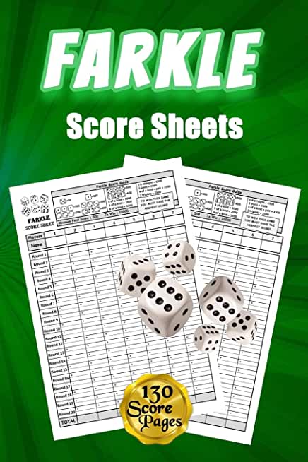 Farkle Score Sheets: 130 Large Score Pads for Scorekeeping - Green Farkle Score Cards Farkle Score Pads with Size 6 x 9 inches (Farkle Scor
