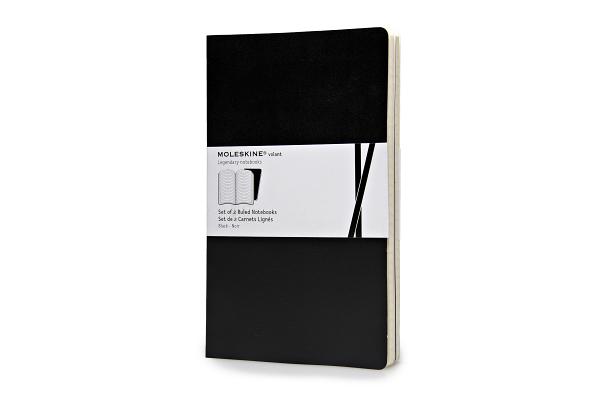 Moleskine Volant Notebook (Set of 2 ), Large, Ruled, Black, Soft Cover (5 X 8.25)
